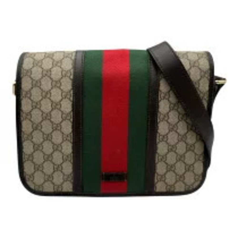 Gucci GG Plus Sherry Messenger Bag Brown Canvas Leather